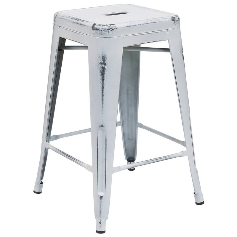 24" High Backless Distressed Metal Indoor-Outdoor Counter Height Stool