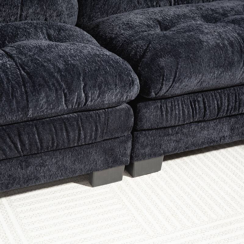 120.87" Chenille L-Shaped Sleeper Sectional Sofa with Ottoman