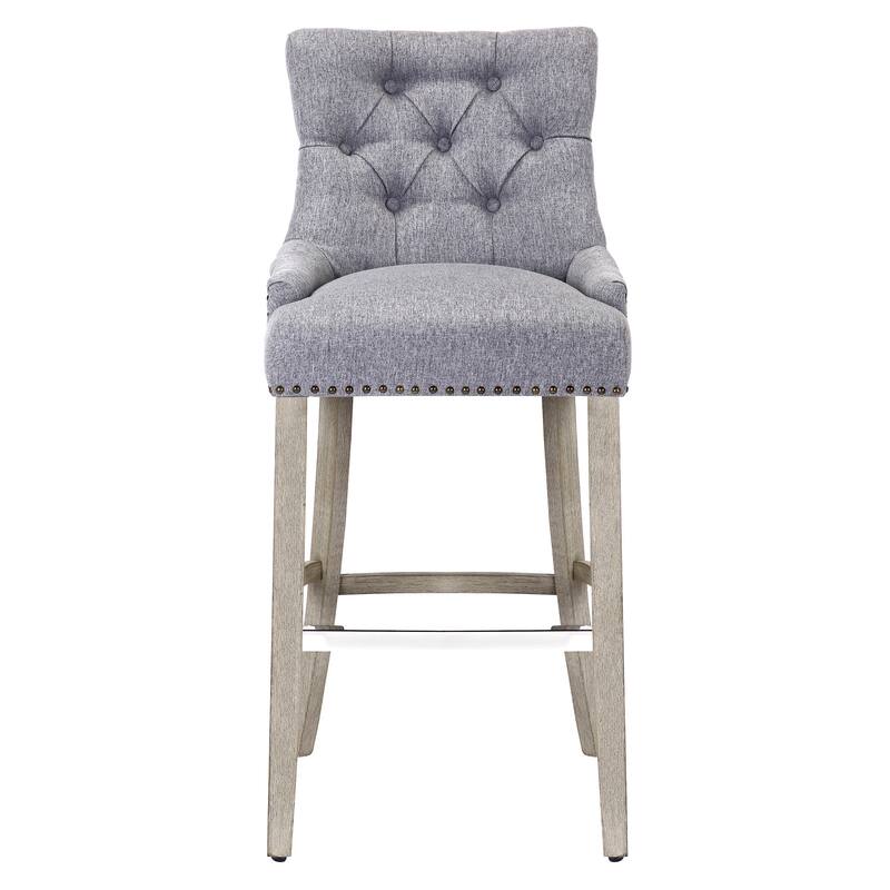 Carter 29" Upholstered Button Tufted Bar Stool, Antique Gray Legs