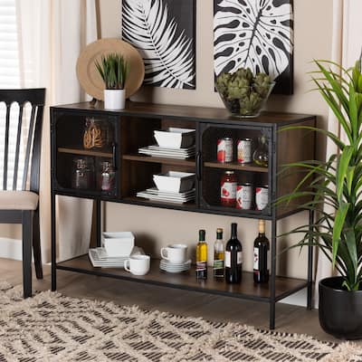 Cardea Modern Industrial Walnut Brown Finished Wood and Black Metal 2-Door Sideboard