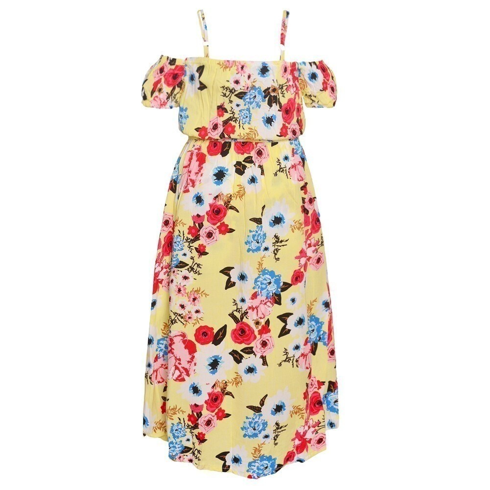 Shop Girls Yellow Allover Floral Print Off Shoulder Strappy Easter