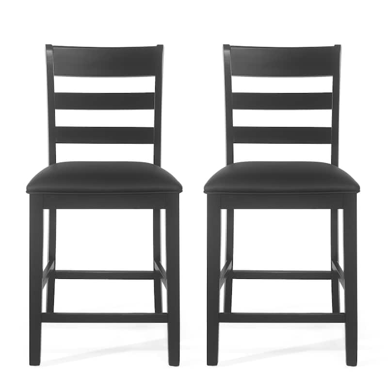 Roomfitters Upholstered Wood Counter Stools, Farmhouse Bar-Height Chairs with Ladder Back for Kitchen Island, Black (Set of 2)