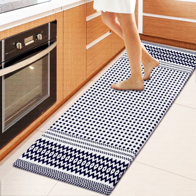 Kitchen Runner Rug/ Mat Cushioned Cotton Hand Woven Anti-Fatigue Mat Kitchen/Bathroom/Bed side 18x48'' - 18''x48'' - Box Navy