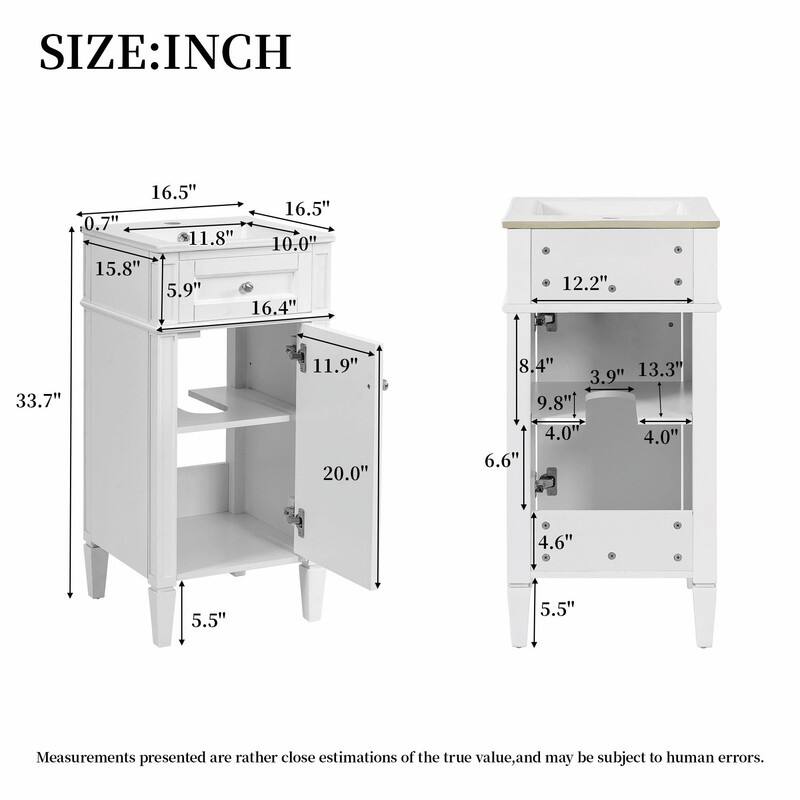 16" Bathroom Vanity with Ceramic Sink, Soft-Close Door & Adjustable Shelf