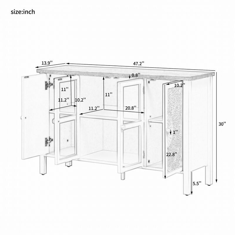 Retro TV Stand for TVs Up to 43" Media Console with Three Cabinets and Adjustable Shelves