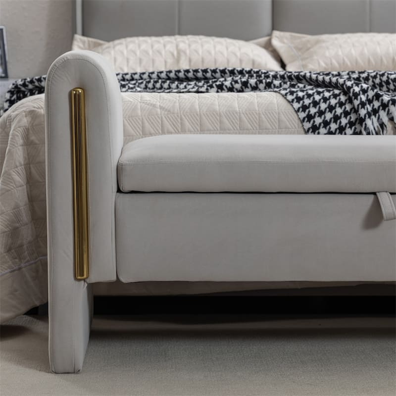 Storage Bench Bedroom Bench With Gold Metal Trim Strip For Living Room
