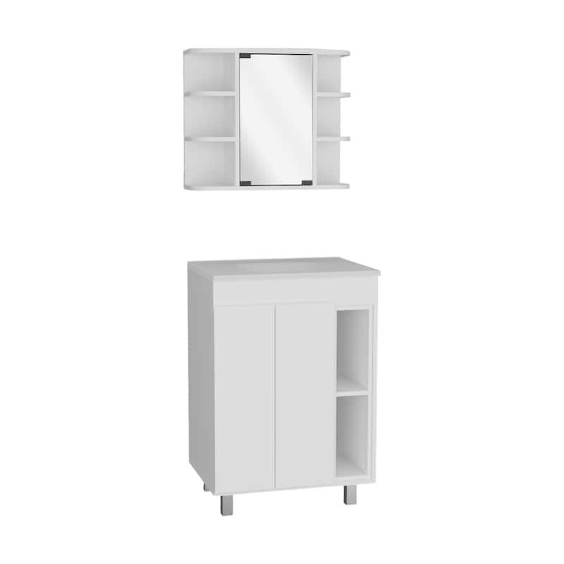 HomeRoots 24" White Wood Freestanding Bathroom Vanity With Sink And Medicine Cabinet With Mirror
