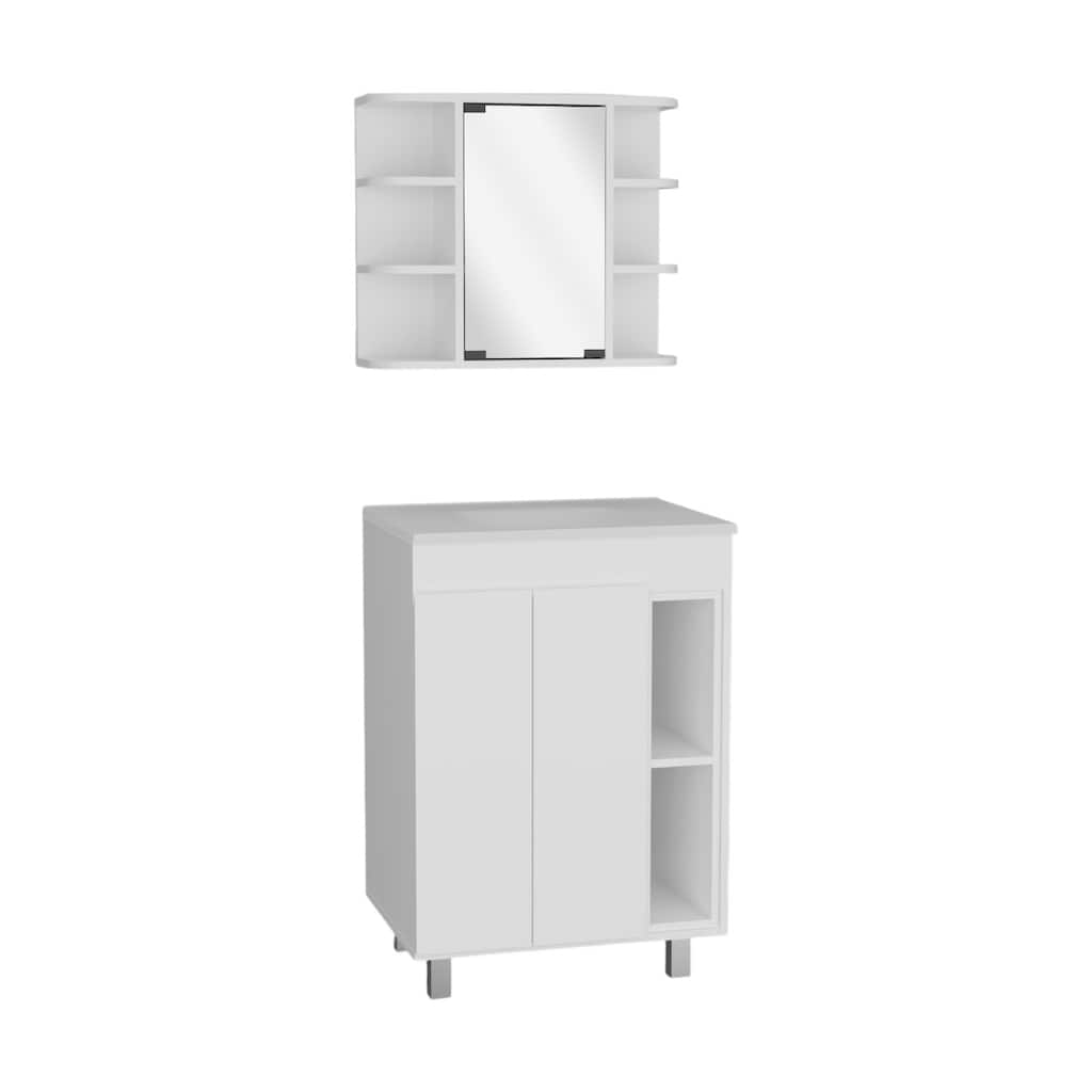 HomeRoots 24" White Wood Freestanding Bathroom Vanity With Sink And Medicine Cabinet With Mirror