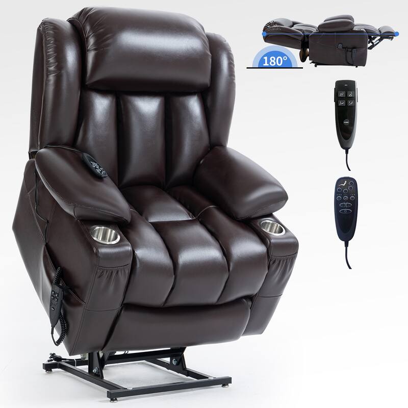 Faux‑Leather Power Lift Recliner Chair with Massage, Heat & Dual Motors