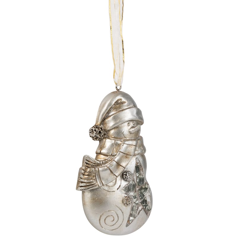 Mosaic Style Snowman Christmas Ornament - 4" - Silver