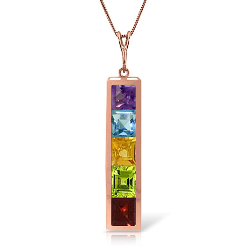 2.25 Carat 14K Solid Gold Elegant Necklace Natural Multi Gemstones - 22 Inch - Rose