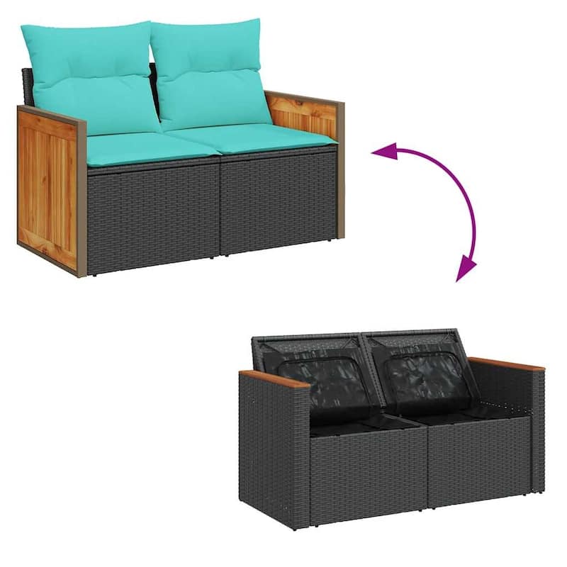 vidaXL Patio Sofa Set with Cushions Outdoor Conversation Furniture Poly Rattan - 21.7" x 24.4" x 27.2"