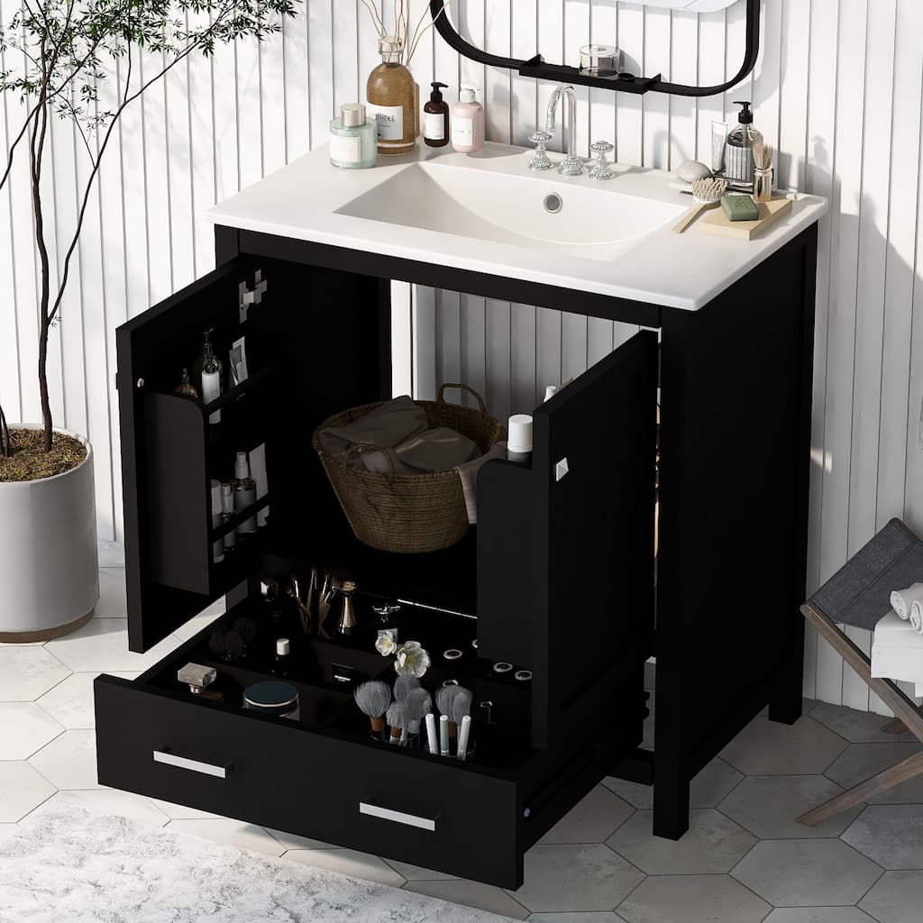 30"Bathroom Vanity with Single Sink,Combo Cabinet Undermount Sink,Cabinet with 2 Doors,a Drawer,Soft Closing,Solid Wood Frame
