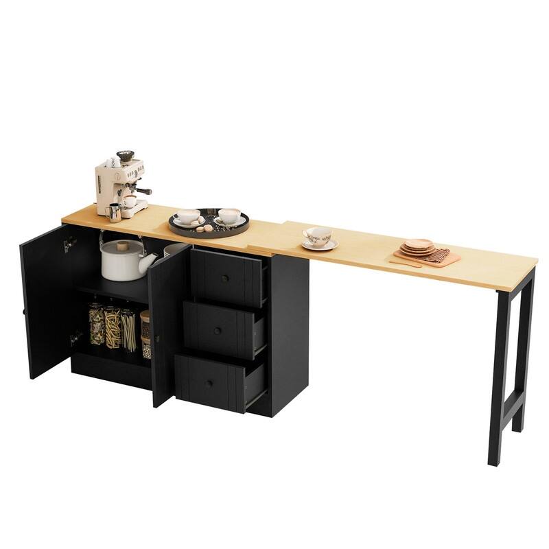 Multifunctional 89.7" Wooden Sideboard with Extendable Table and Storage for Living Room Organization