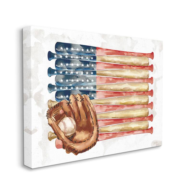 Stupell American Baseball Flag Children's Sports Mitt Canvas Wall Art - 24 x 30