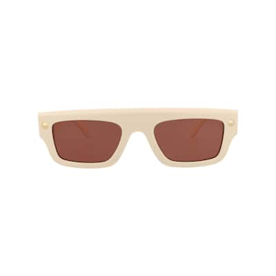 Alexander McQueen Square-Frame Recycled Acetate Sunglasses, Warm Brown Lens, Shiny Solid Ivory w/Light Gold Studs Frame