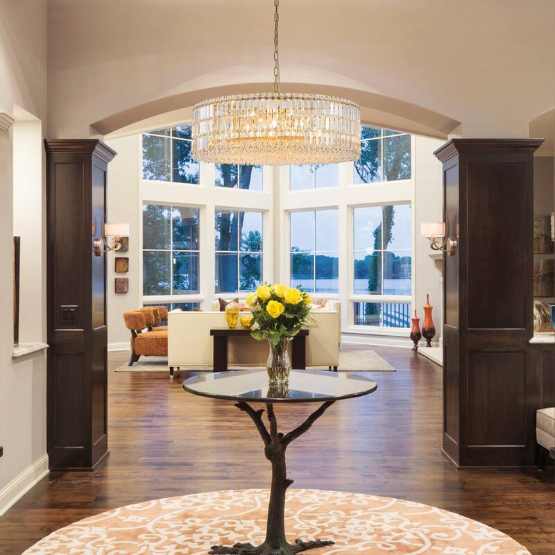 12-Lights Modern Drum Glam Dimmable Crystal Chandelier Round Kitchen Island Light - W31.5"