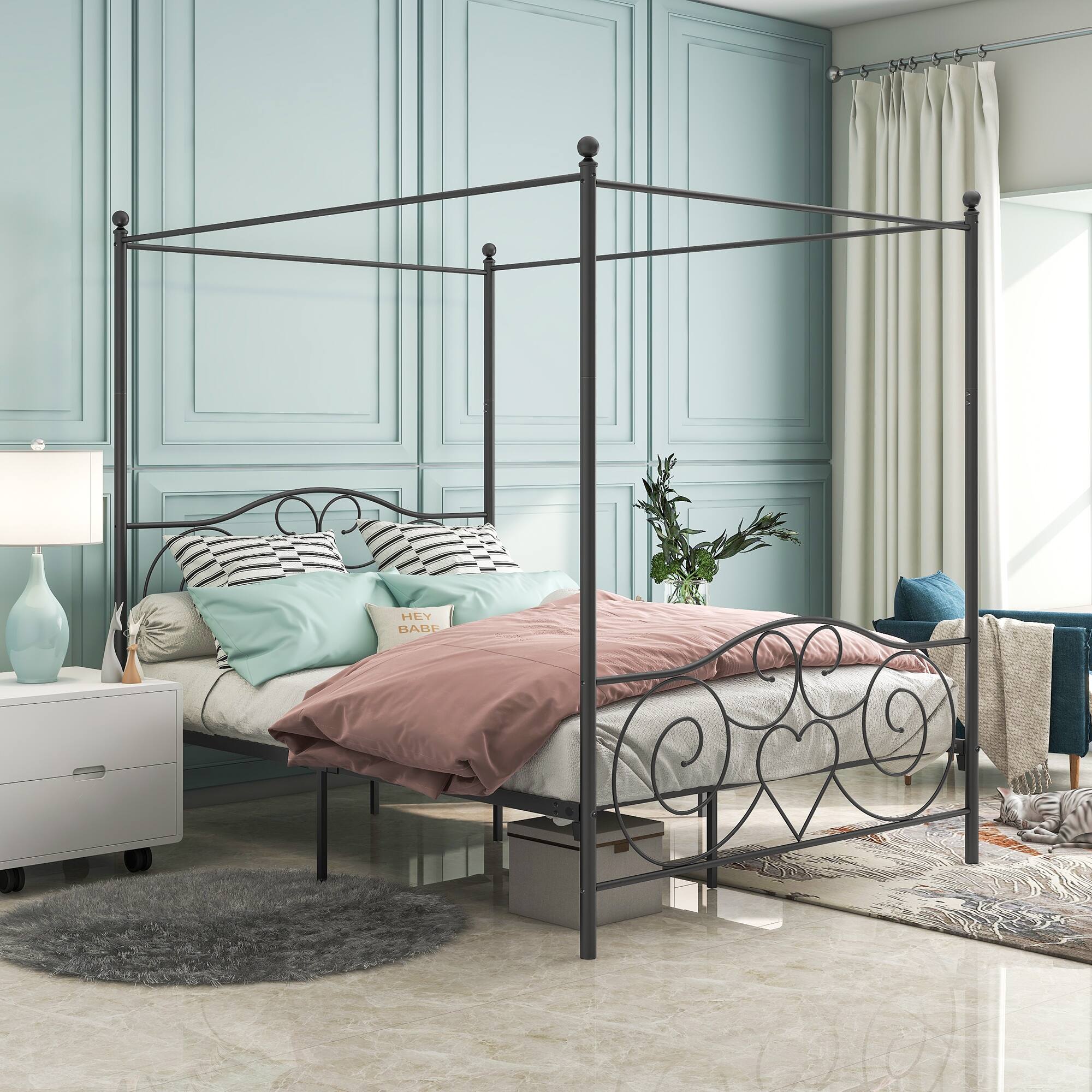 Black Metal Canopy Bed Frame, Queen Size Bed Bath & Beyond 38161357