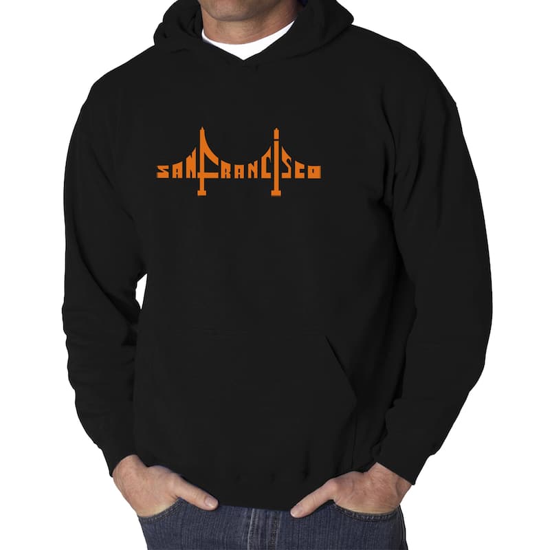 LA Pop Art Men's Word Art Hooded Sweatshirt - San Francisco Bridge - Black - L