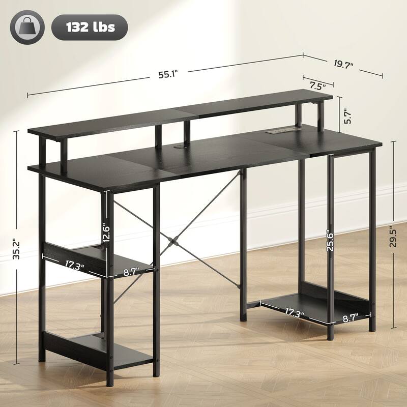 Particleboard and Steel Desk with RGB Lights Monitor Stand Shelves