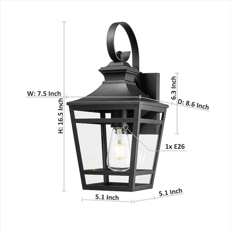 Mount Outdoor Porch Lights Waterproof Black Outdoor Sconce Lights with Clear Glass, for Patio Hallway Garage