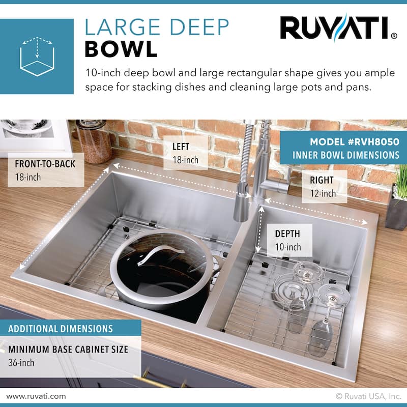 Ruvati 33 x 22 inch Drop-in Topmount 60/40 Double Bowl 16 Gauge Zero Radius Stainless Steel Kitchen Sink -