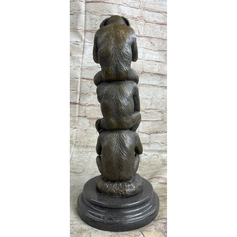 See Hear Speak No Evil Three Wise Monkeys Bronze Sculpture Statue