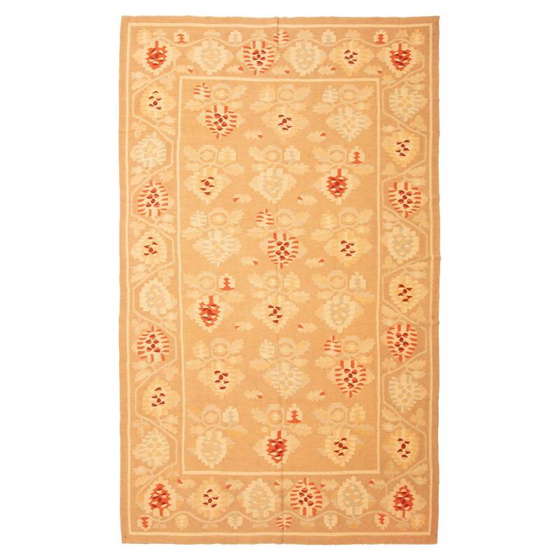 ECARPETGALLERY Flat-Weave Ankara Tan Wool Kilim - 5'11 x 9'8 - Tan - 5'11 x 9'8