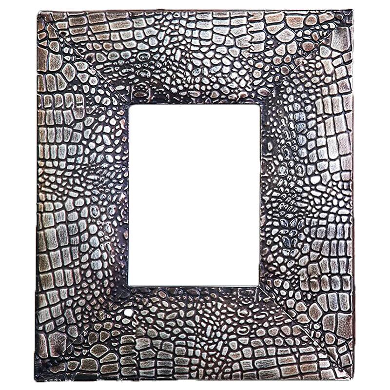 Ornate Rectangle Metal Photo Frame, Imitative Alligator Skin