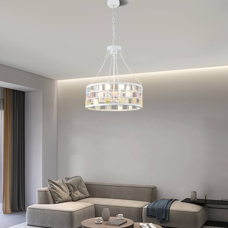 CurveCurio 20" Modern Tiffany DIY Chandelier, 6-Light w 24" Adjustable Hanging Chain for Dining Room, Bedroom and Foyer