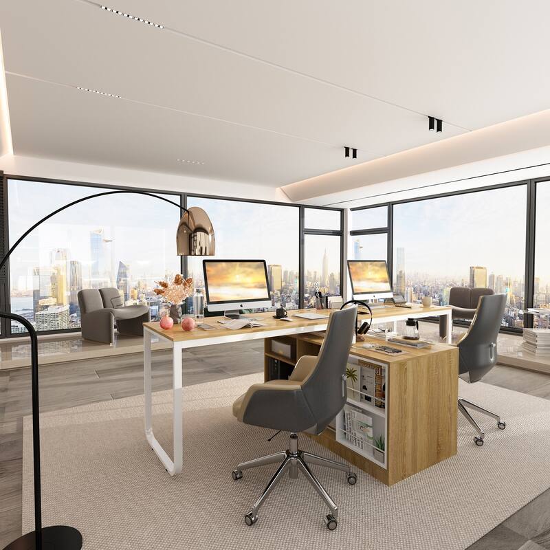 Versatile Twin Desk for Collaborative Workspaces with Adjustable Setup