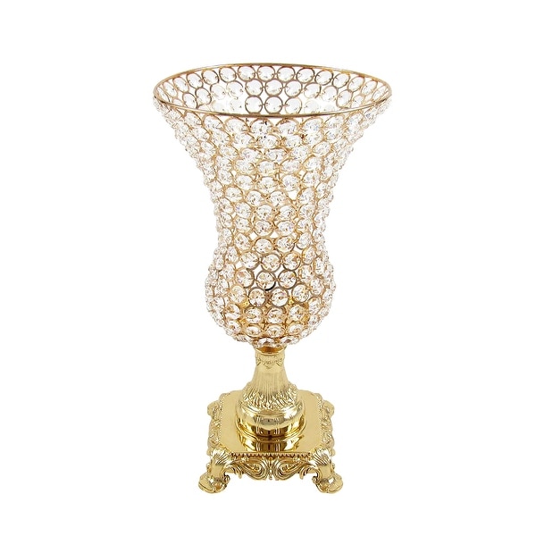 Gold Luxury Crystal Bead Hurricane Candle Holder Vase ...
