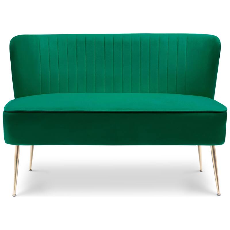 Farrah Upholstered Velvet Polyester 46" Wide Loveseat - Armless/ Scalloped Back