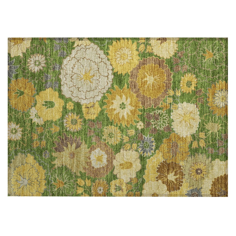 Machine Washable Indoor/ Outdoor Modern Floral Chantille Rug