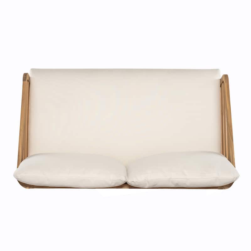 Roomfitters Outdoor Acacia Wood 4-Piece Patio Chat Set with Cushions, Beige