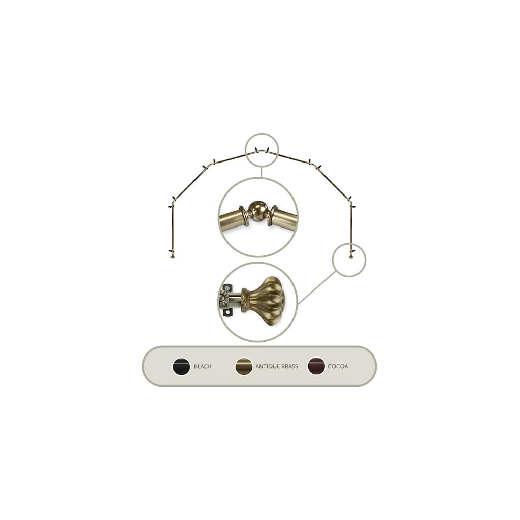 Bay Window Curtain Rod - 6-Sided Antique Brass Corner Rod - Single Rod for Draperies - M