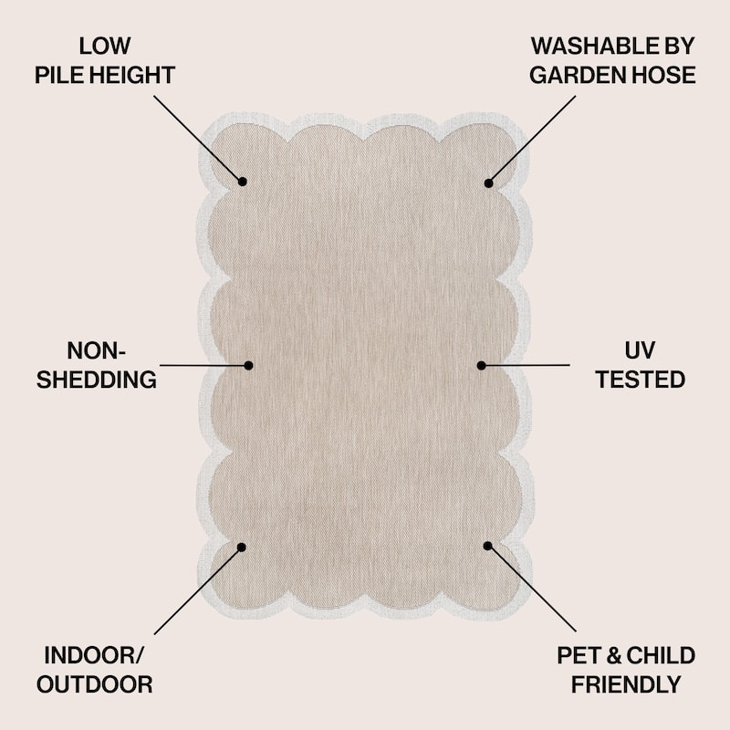JONATHAN Y Alice Classic Cottage Two-Tone Scalloped Indoor/Outdoor Shaped Area Rug