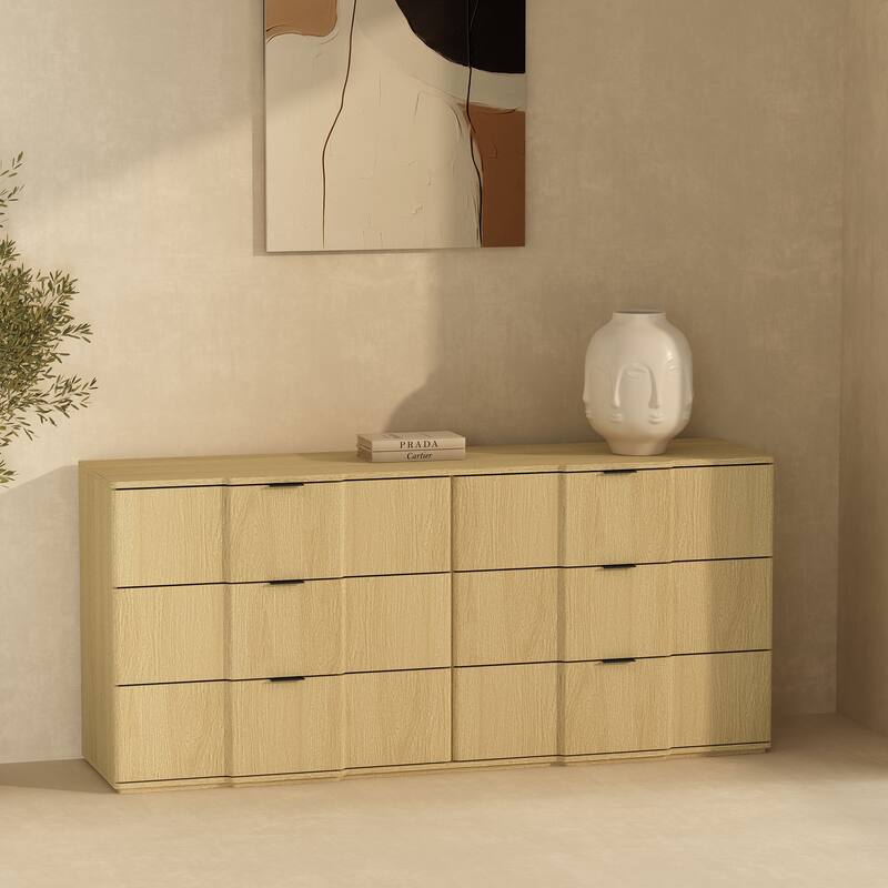 Clive 72 Inch 6 Drawer Bedroom Dresser - Natural Oak