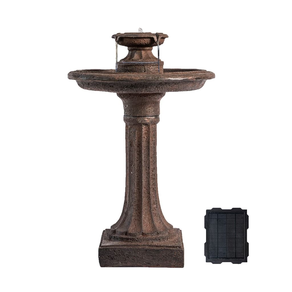 XBrand 28" Solar Tiered Freestanding Classic Bird Bath Outdoor Water Fountain, Brown