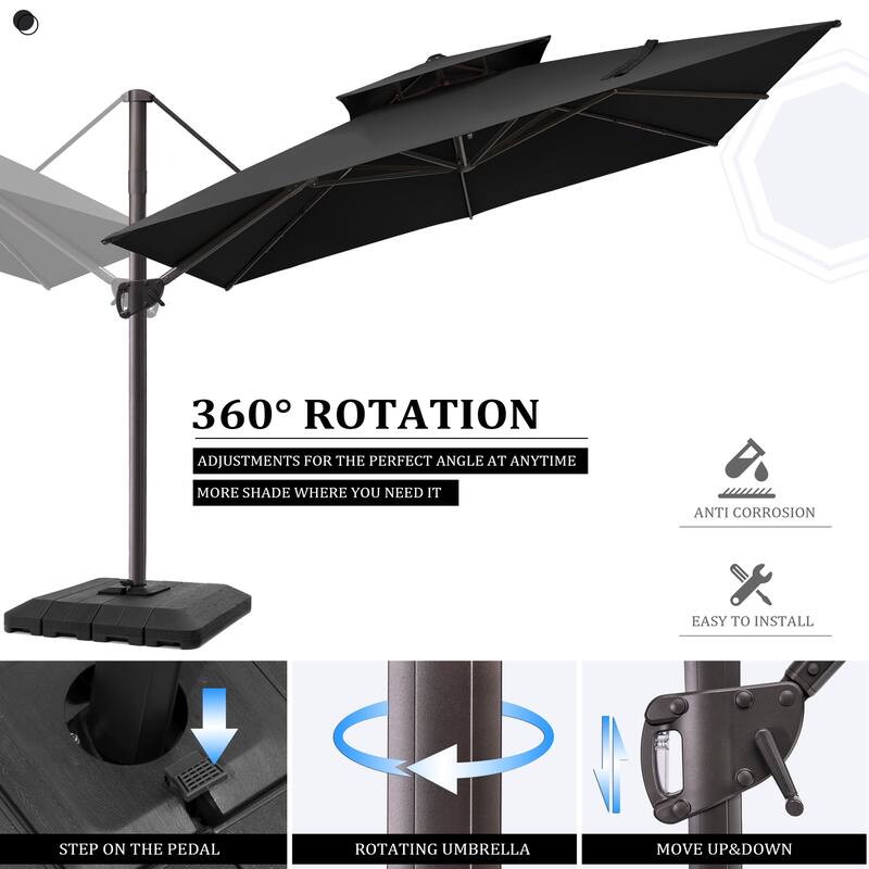 Pellebant 11 ft Patio Cantilever Offset Umbrella Double Top with Base