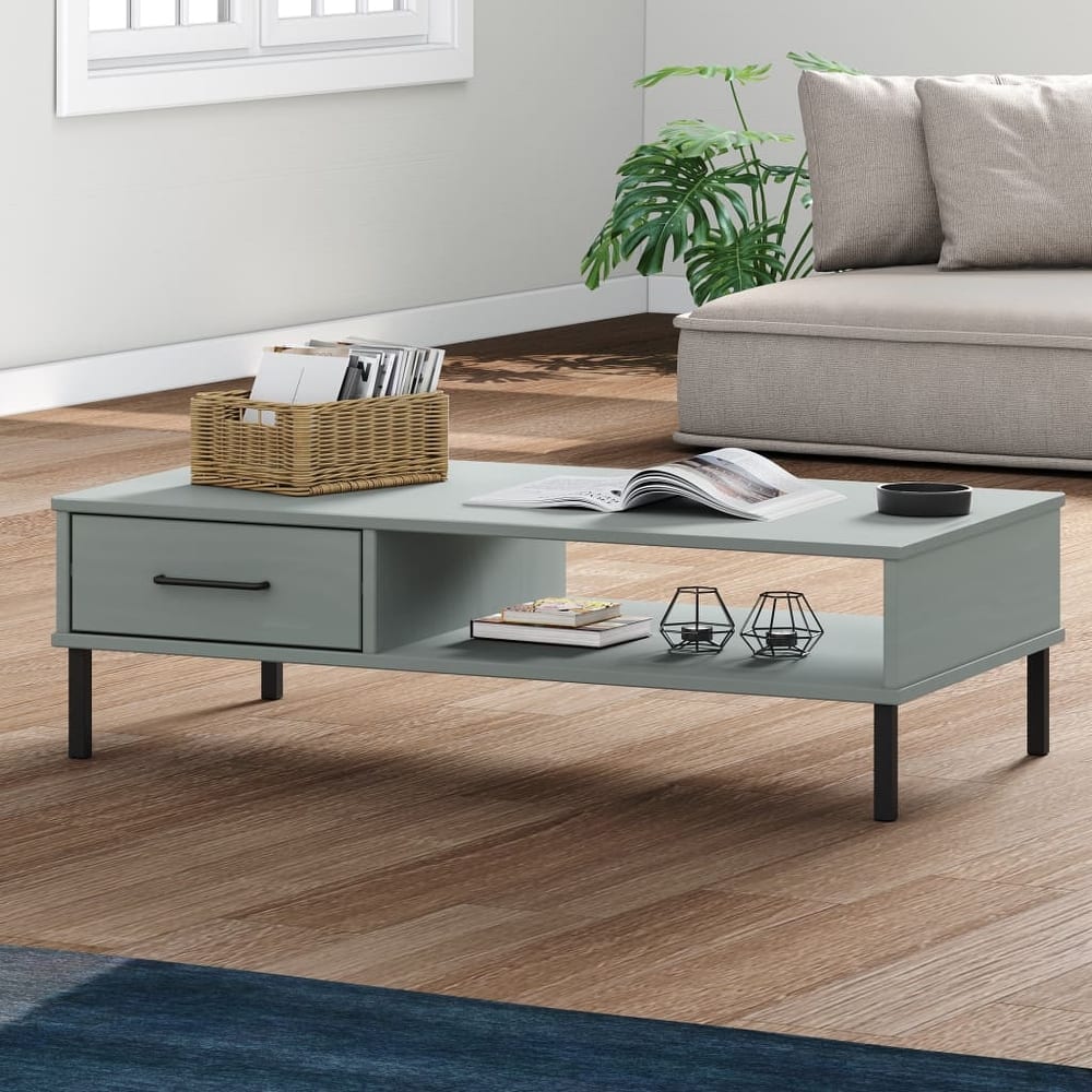 vidaXL Coffee Table Accent Side Sofa End Table with Metal Legs Solid Wood OSLO - 39.4" x 21.7" x 11.4"