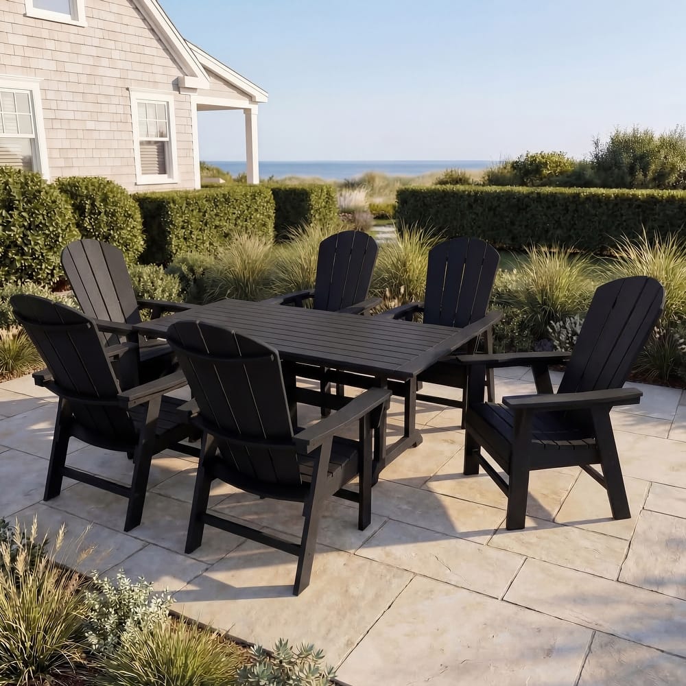 Laguna Hdpe All Weather Outdoor Patio Rectangular Adirondack Dining Chairs With Table (7-Piece Set)