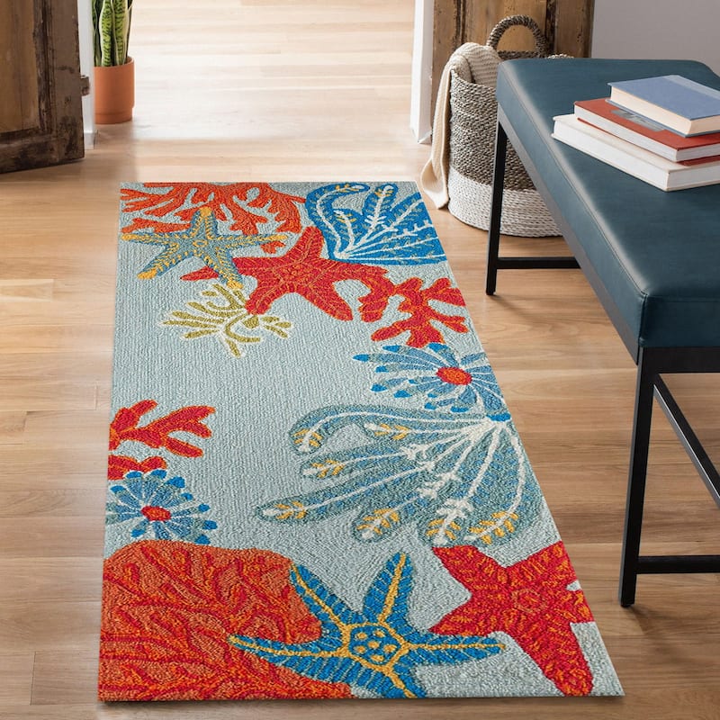 Liora Manne Ravella Ocean Scene Indoor/Outdoor Rug Aqua - 2' x 5'
