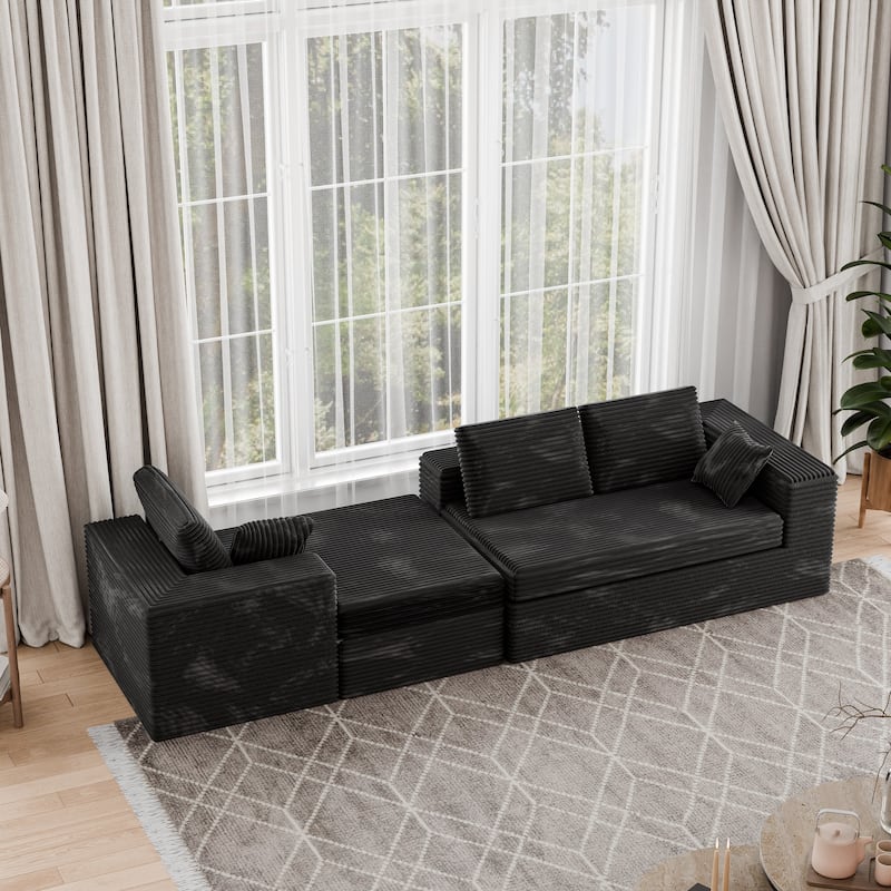 Black 108" Boneless Cloud Couch, Modular L-Shaped Sectional Sofa