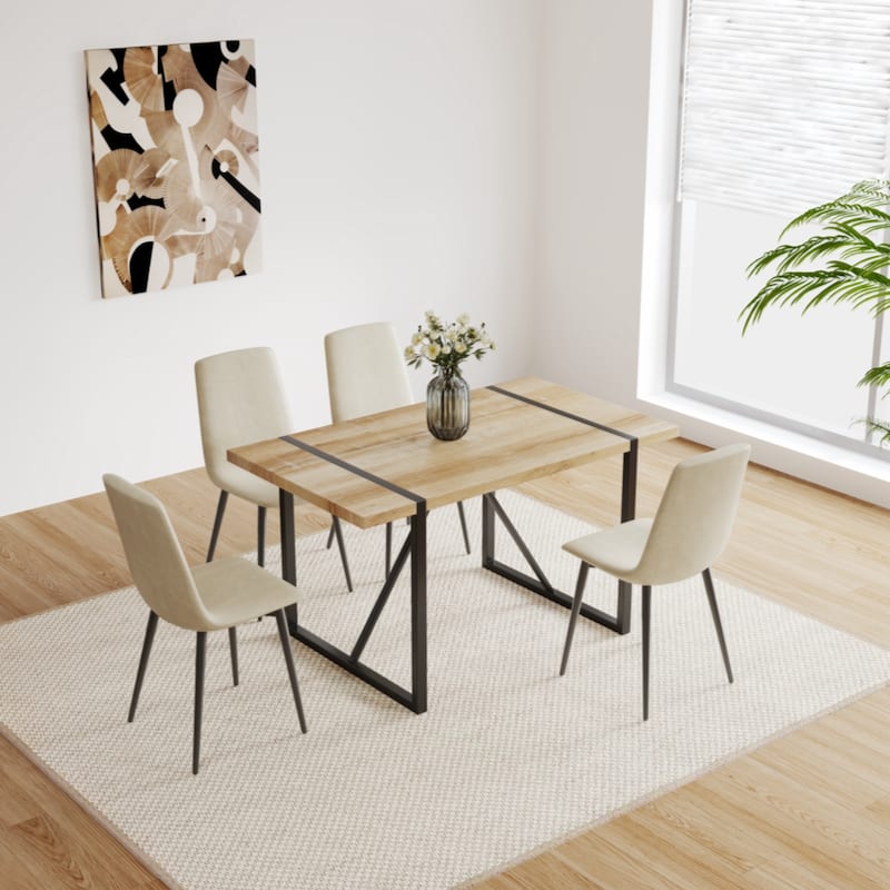 MDF Wood Colour Dining Table and Modern Dining Chairs Set of 4, Dining Room Table and Linen Chairs