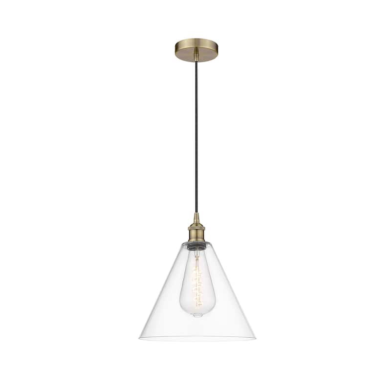 Innovations Lighting Berkshire - 1 Light 12" Cord Hung Mini Pendant - Antique Brass/Clear