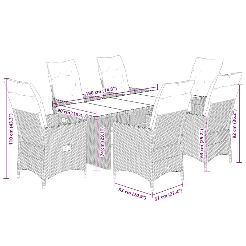 vidaXL Garden Dining Set Grey - 23.2 x 22.0 x 36.2 in