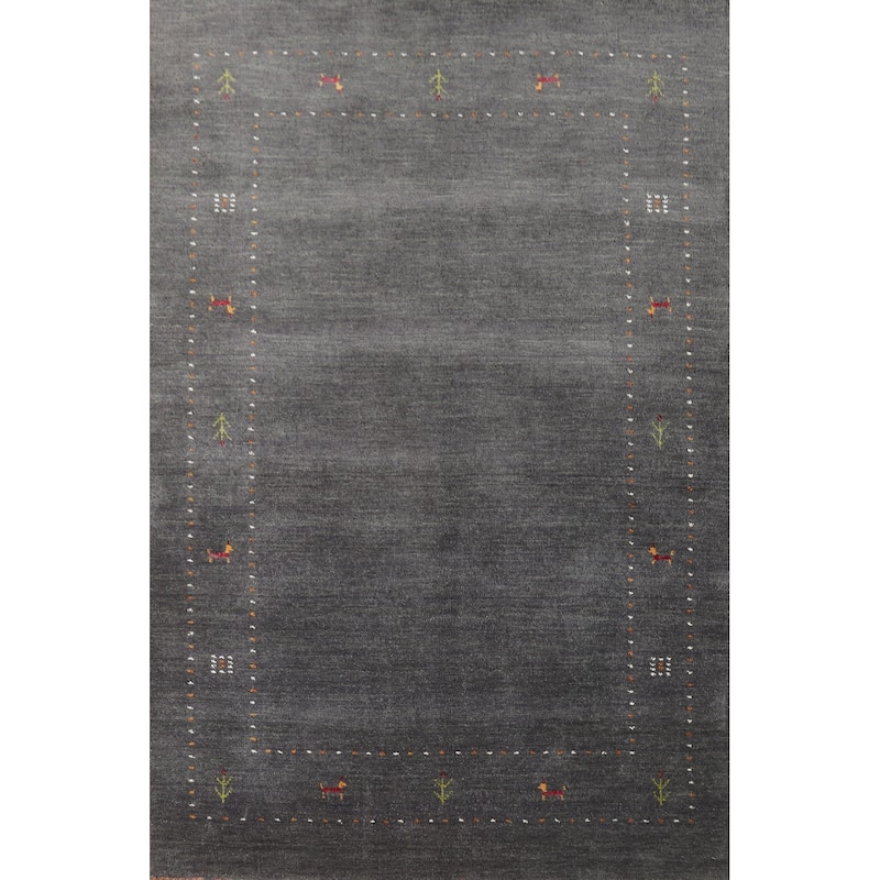 Gray Gabbeh Oriental Rug Handmade Wool Carpet - 4'0" x 5'9"