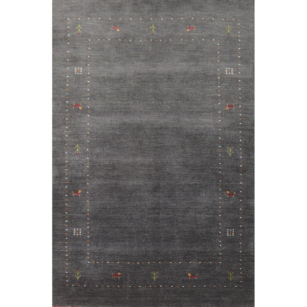 Hand Knotted Oriental 100% Wool Carpet Tribal Tribal Greys & Charcoal Gabbeh Area Rug - 5' 9'' X 4' 0''