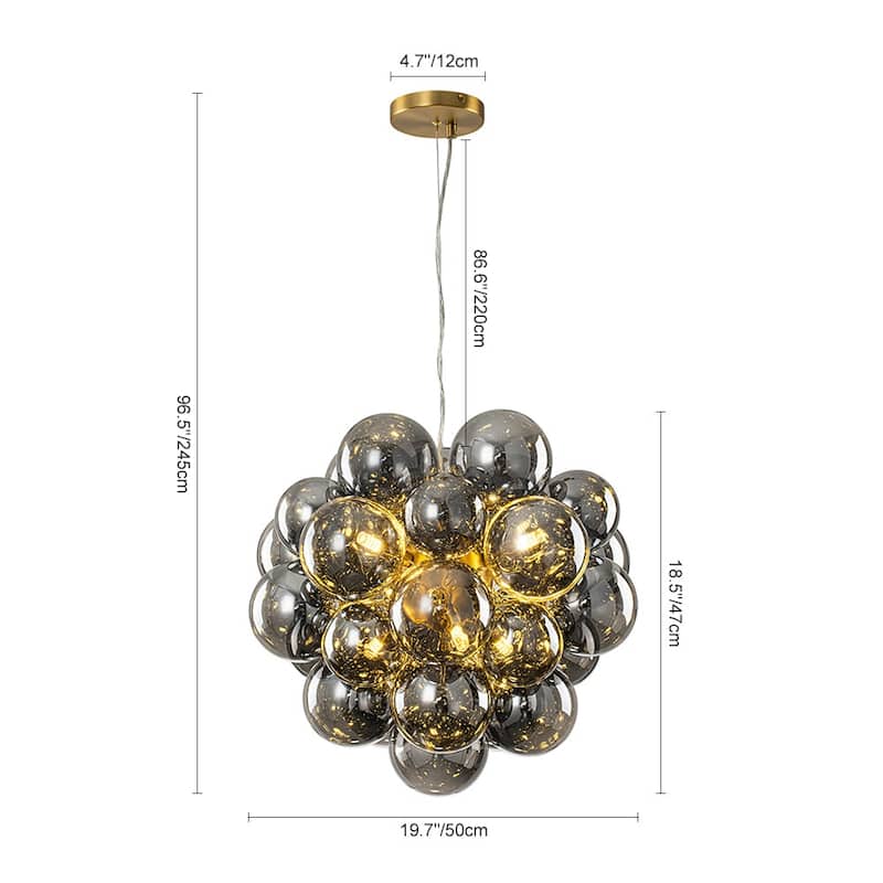 Art Deco 6-Light Dimmable Cluster Smoked Glass Bubble Chandelier